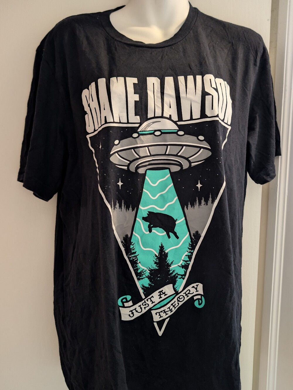 Shane Dawson Black Graphic Tee with Teal UFO Design. Xl